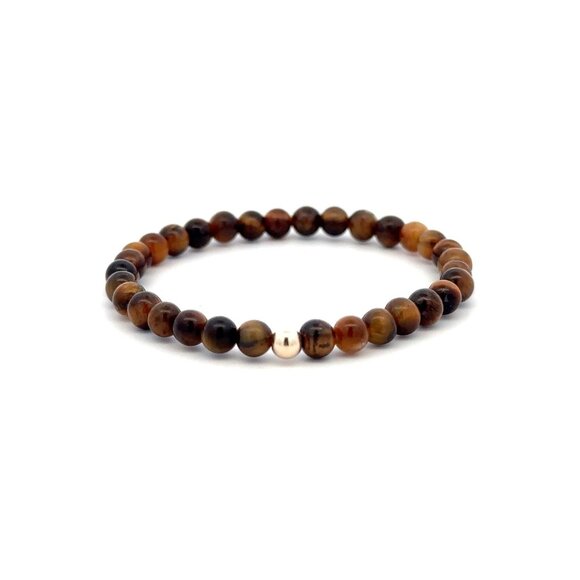 Tiger's Eye Gemstone Beaded Stretch Bracelet with 14K Gold Accent Bead Handmade - Picture 1 of 6